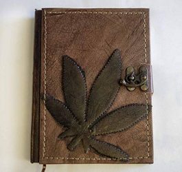 Cannabis ( Marijuana) Leather Notebook – Handmade Genuine Leather – Rustic Handmade Vintage Leather Bound Journals for Men and Women – Leather Book Diary Pocket Notebook, Brown 5,5×7 inch 288 pages