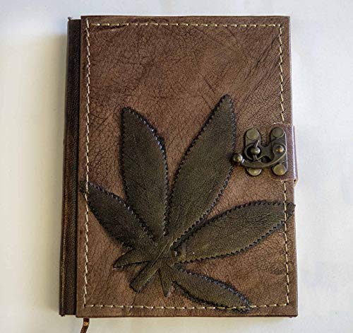 Cannabis ( Marijuana) Leather Notebook – Handmade Genuine Leather – Rustic Handmade Vintage Leather Bound Journals for Men and Women – Leather Book Diary Pocket Notebook, Brown 5,5×7 inch 288 pages