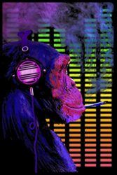 Monkey Smoking Weed Headphones Funky Monkey Retro Vintage Music Stoner Aesthetic Marijuana Joint Cool Psychedelic Trippy Hippie Decor UV Light Reactive Black Light Eco Blacklight Laminated Poster Sign